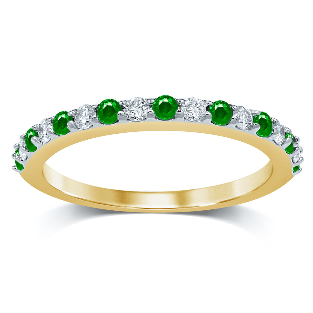 14k White Gold Lab Diamond Emerald Band Ring