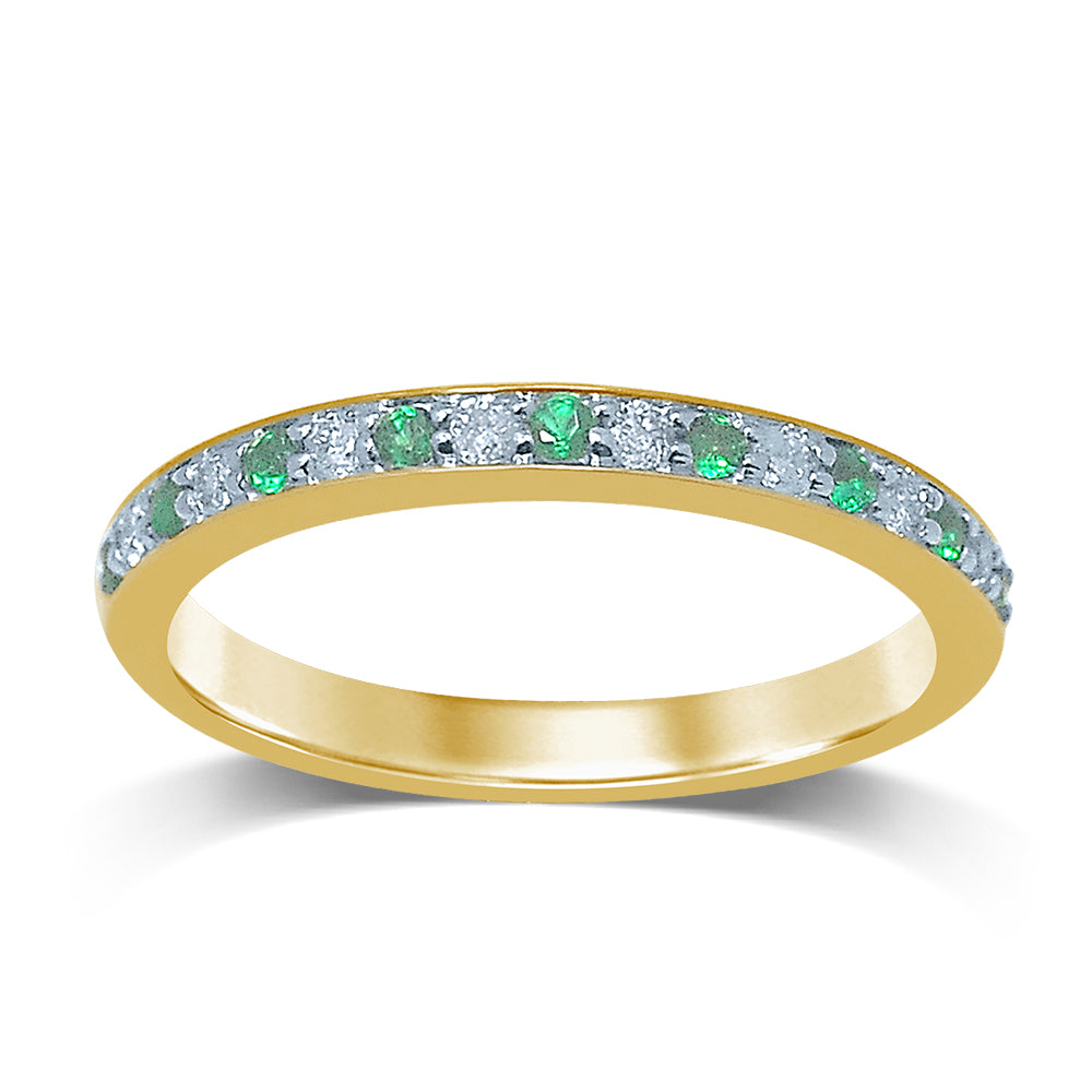14k White Gold Lab Diamond Emerald Band Ring
