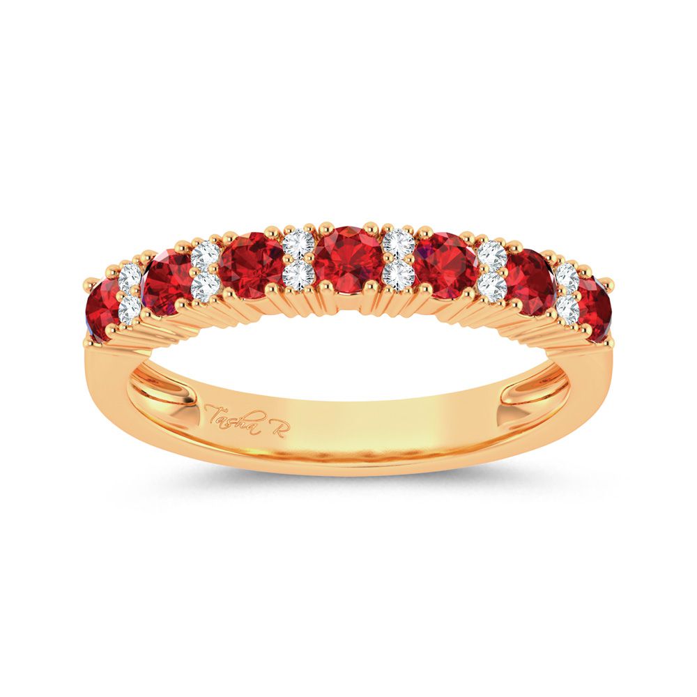 14K Yellow Gold Lab Diamond Ruby Accent Womens Band