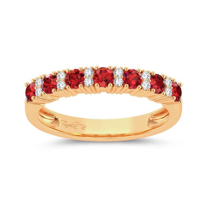 14K Yellow Gold Lab Diamond Ruby Accent Womens Band