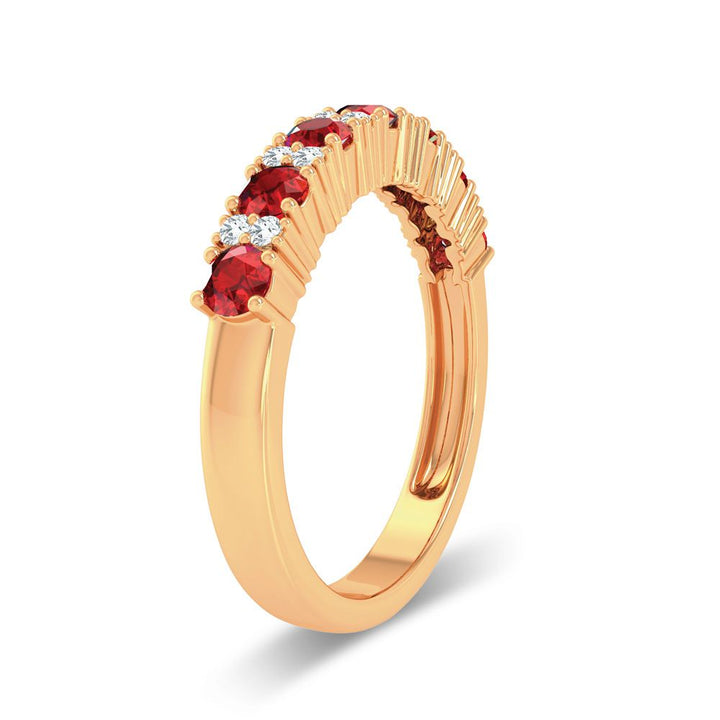 14K Yellow Gold Lab Diamond Ruby Accent Womens Band