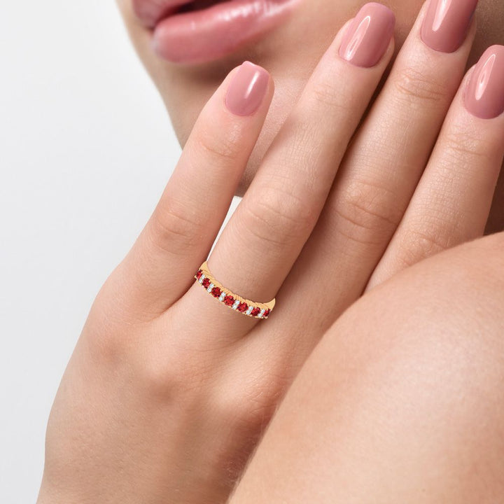 14K Yellow Gold Lab Diamond Ruby Accent Womens Band