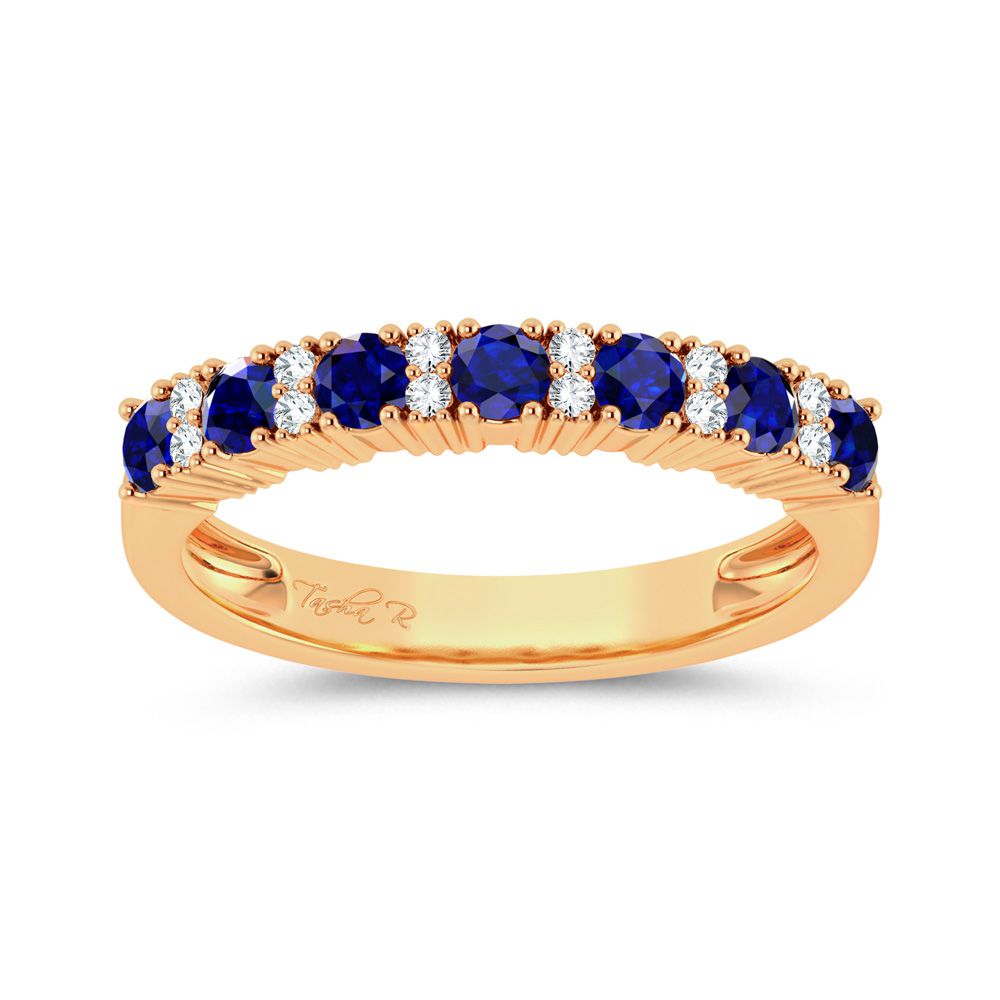 14K Yellow Gold Lab-Created Diamond Womens Sapphire Band