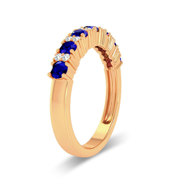 14K Yellow Gold Lab-Created Diamond Womens Sapphire Band
