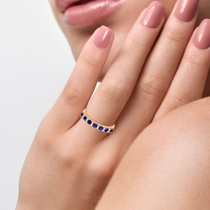 14K Yellow Gold Lab-Created Diamond Womens Sapphire Band