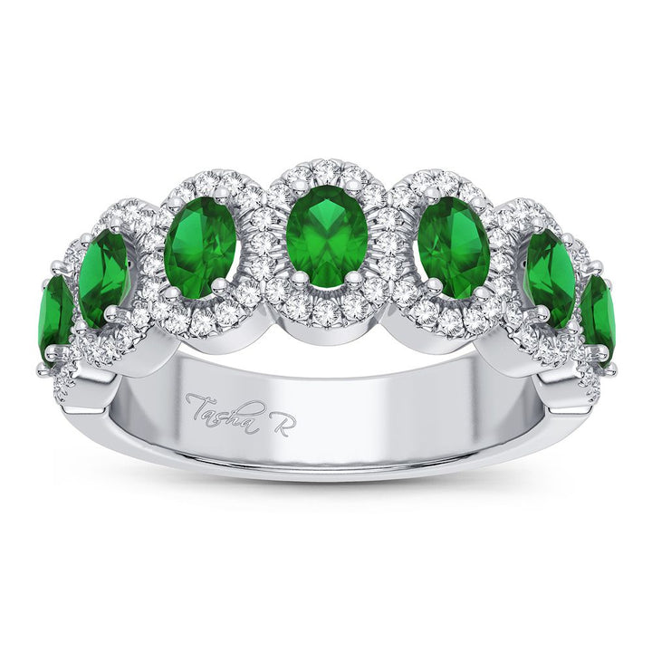 14k White Gold Lab Diamond Emerald Accent Womens Ring