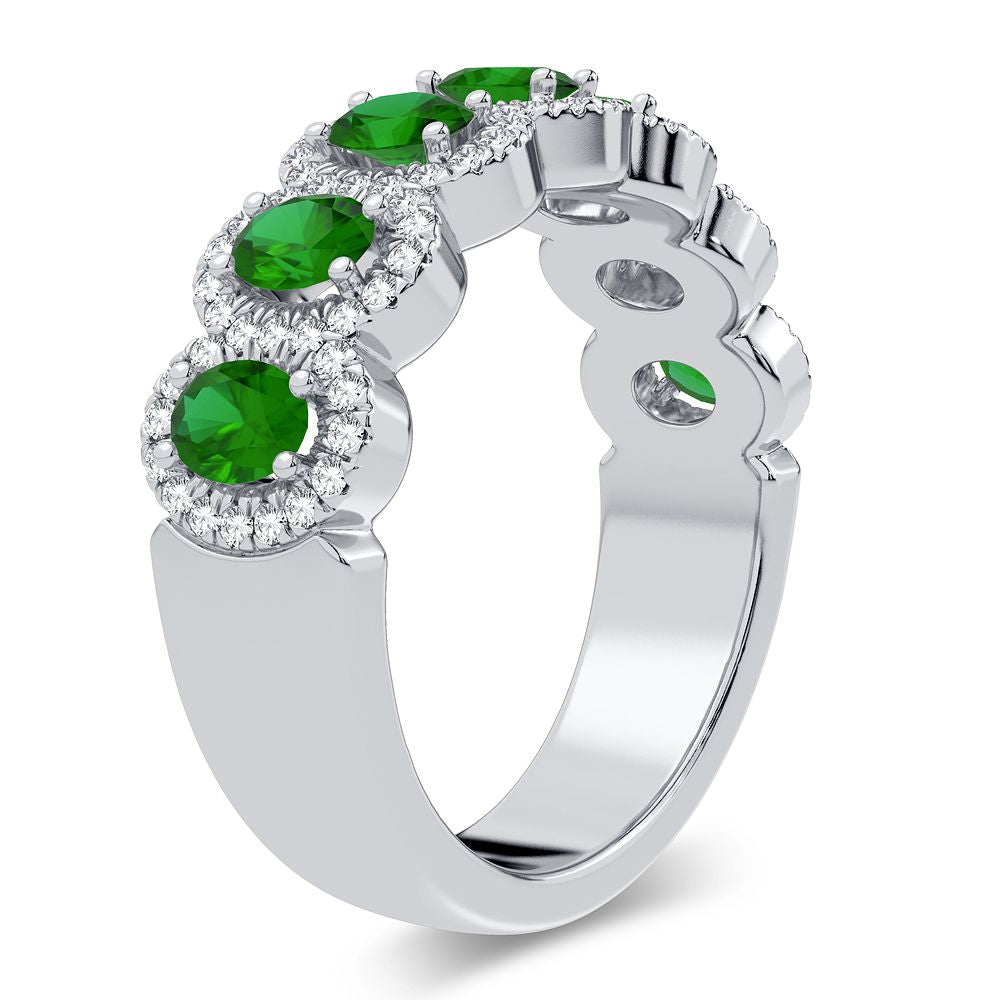 14k White Gold Lab Diamond Emerald Accent Womens Ring