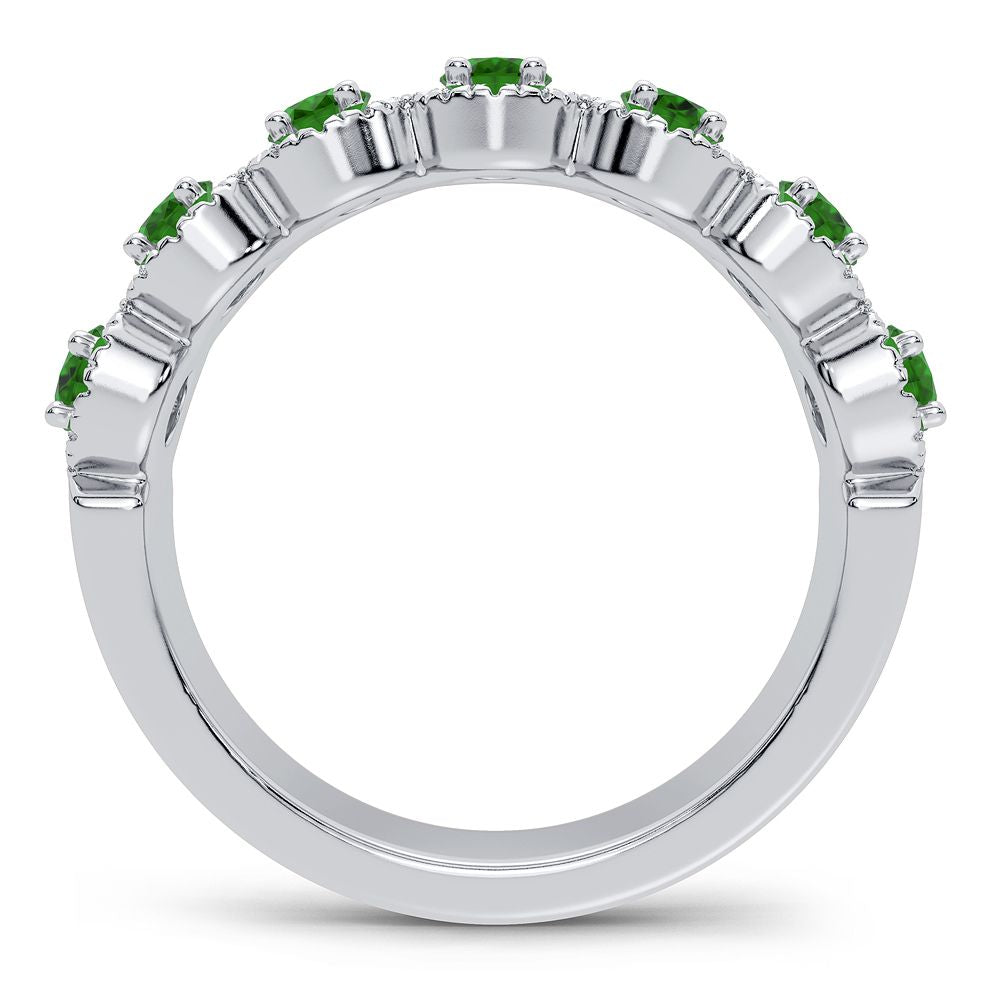 14k White Gold Lab Diamond Emerald Accent Womens Ring