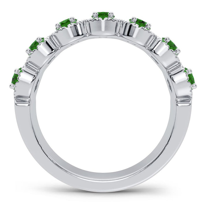 14k White Gold Lab Diamond Emerald Accent Womens Ring