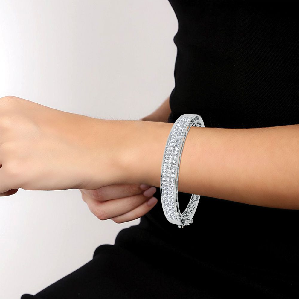 Luminous 10k White Gold 3ct Lab Diamond Womens Bangle Bracelet
