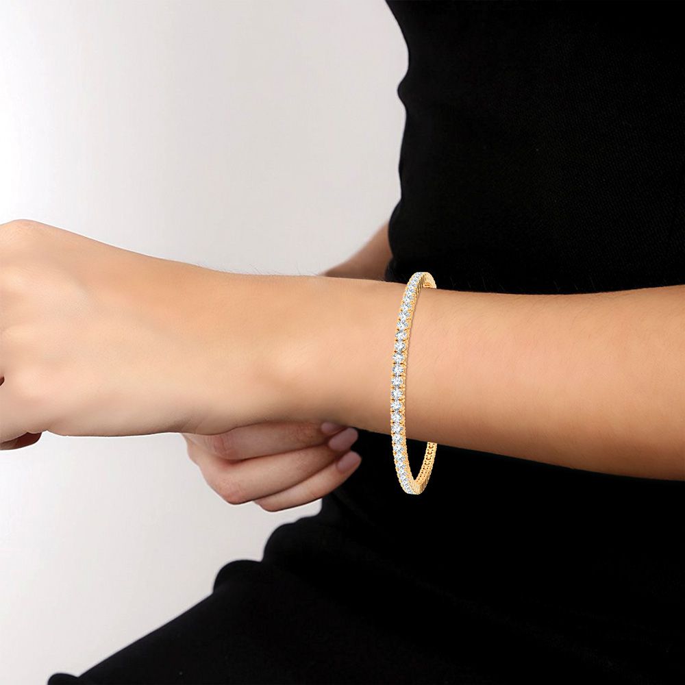 Luminous 14k Yellow Gold 3ct Lab Diamond Womens Tennis Bracelet