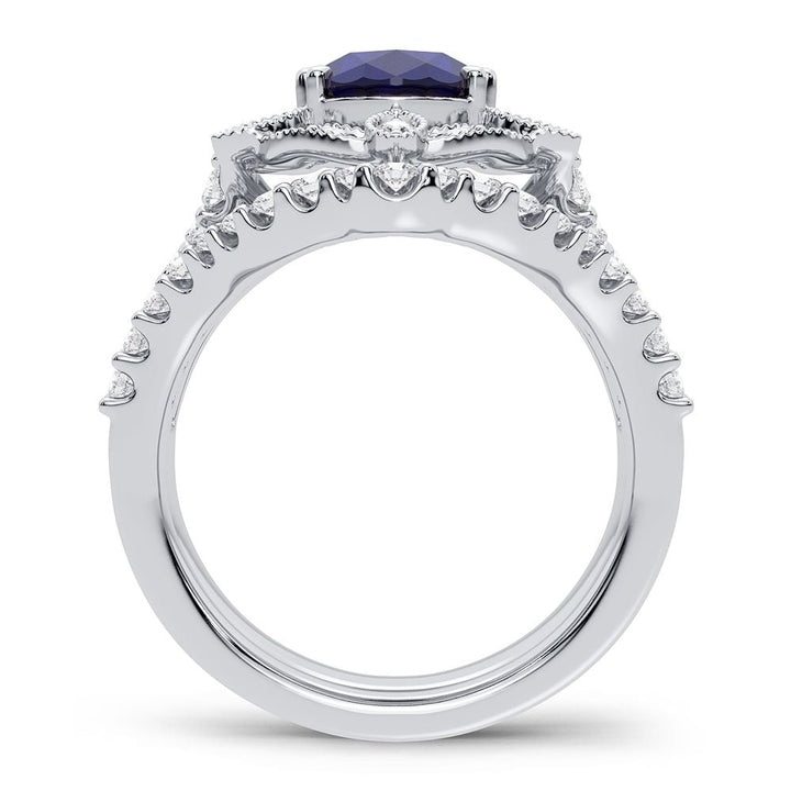 14K 0.90CT Diamond Sapphire Ring