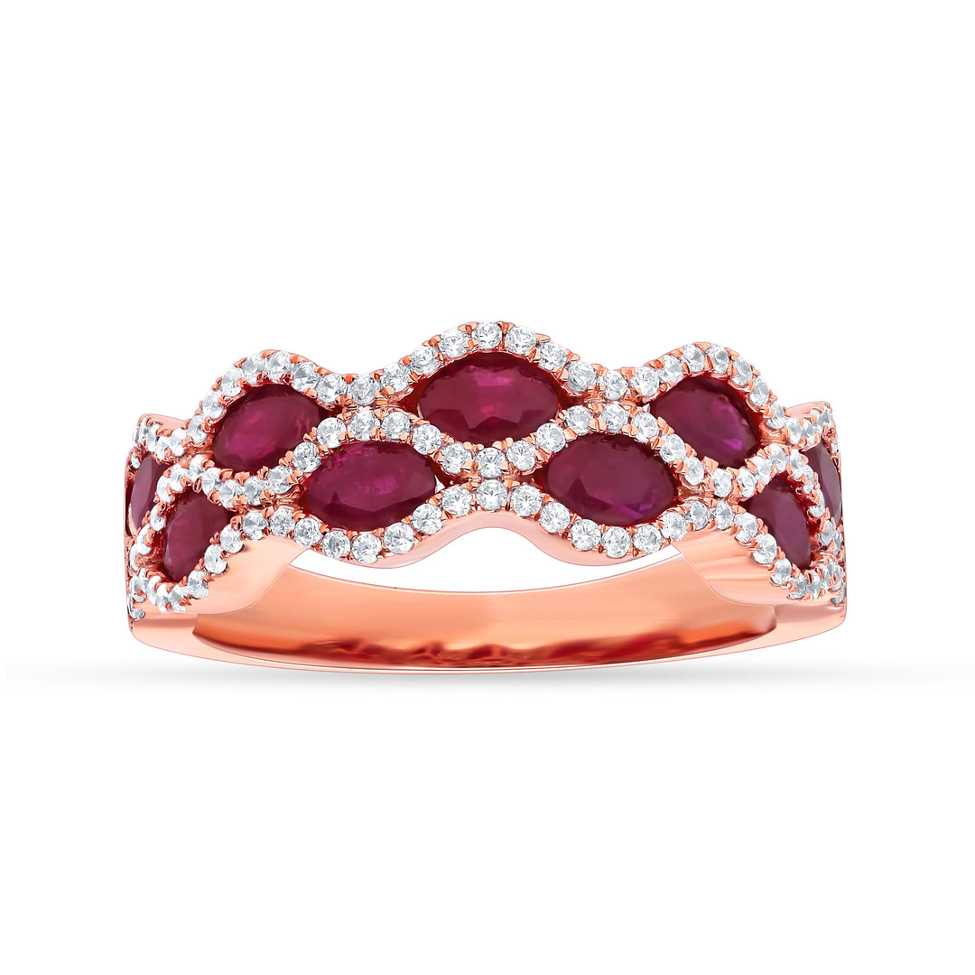 14k White Gold Lab Diamond Ruby Band Ring