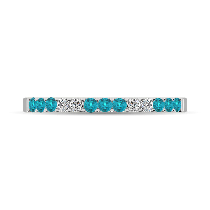 14K White Gold 1/4 Ct.tw Alternate 9 Aquamarine and 4 Diamond Machine Band
