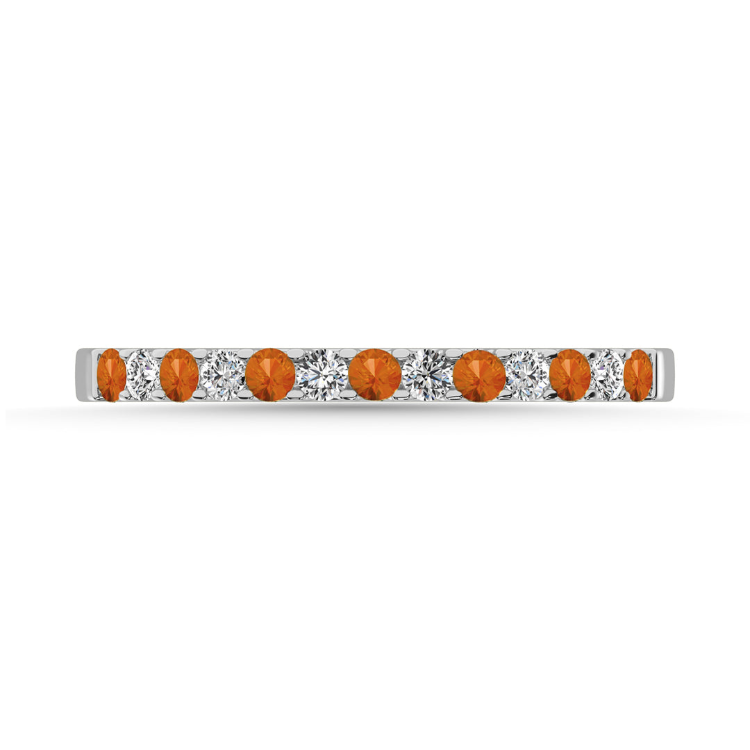 14K White Gold 1/5 Ct.Tw. Diamond And Citrine Machine Band
