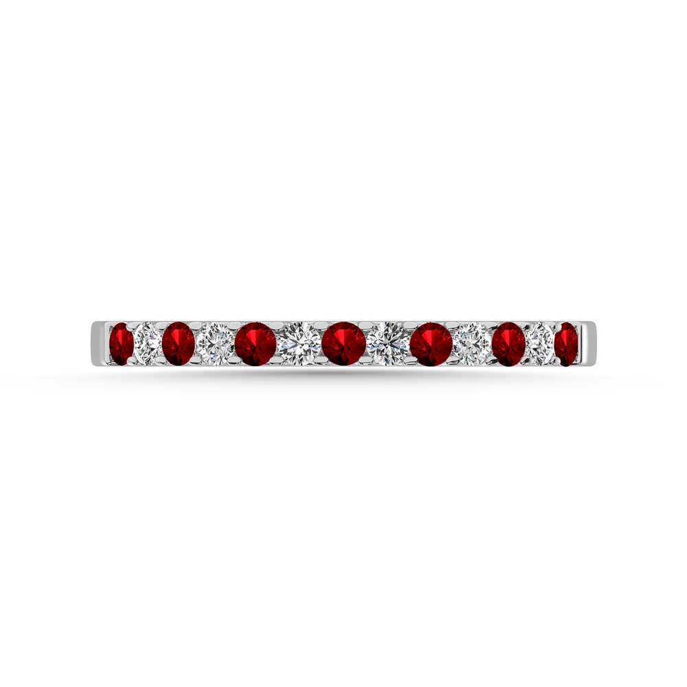 14K White Gold Machine Band 1/4 Ct.tw  Alternate Garnet and Diamond