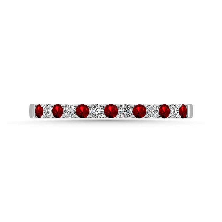 14K White Gold Machine Band 1/4 Ct.tw  Alternate Garnet and Diamond
