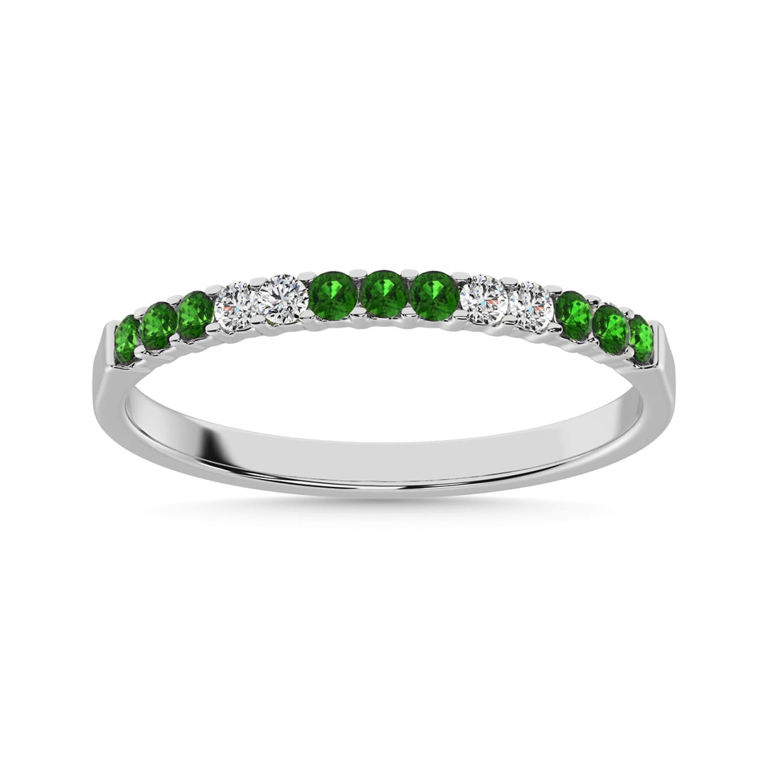 14K White Gold 1/5 Ct.tw Tsavorite & Diamond Machine Band