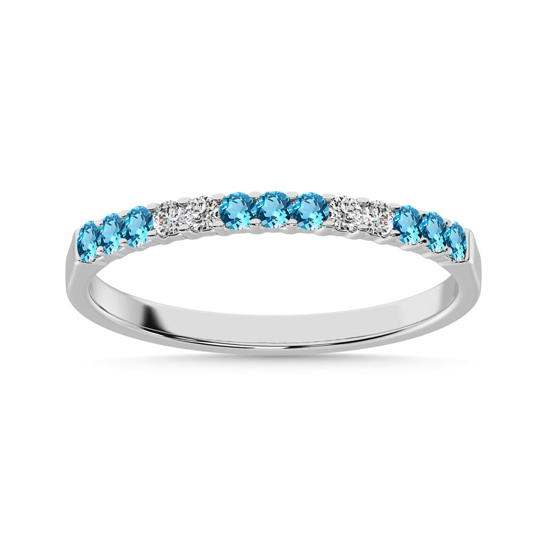 14K White Gold 1/4 Ctw Alternate 9 Blue Topaz & 4 Diamond Machine Band