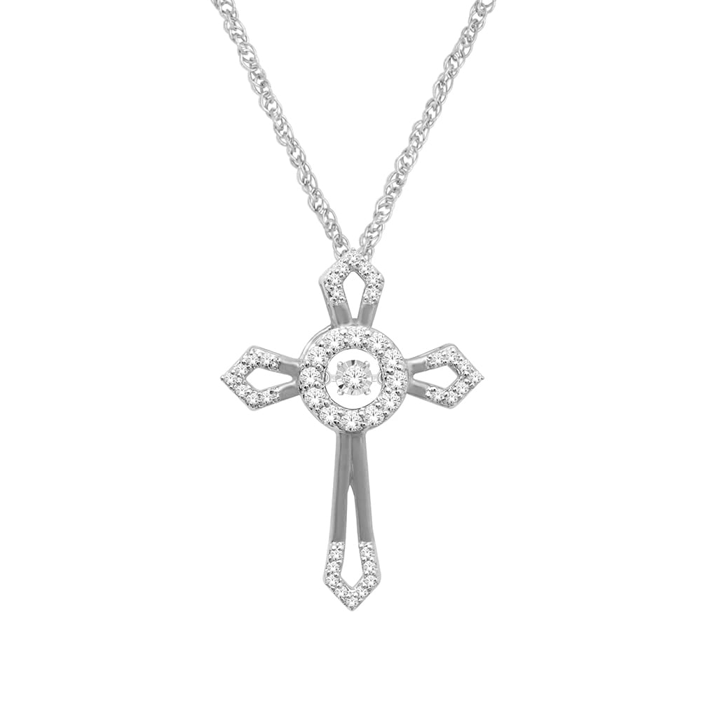 10K White Gold 1/4 Ct.Tw. Moving Diamond Cross Pendant
