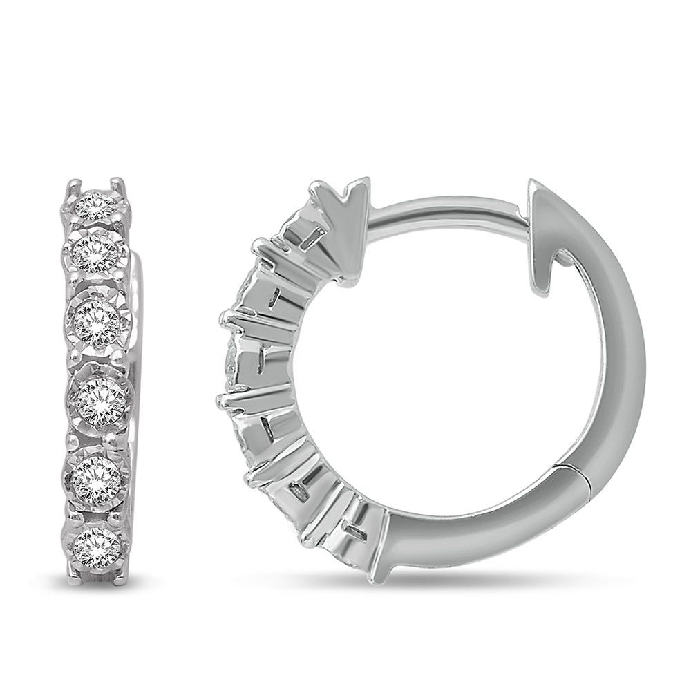 14K White Gold 1/5 Ct.Tw. Diamond Huggie Earrings