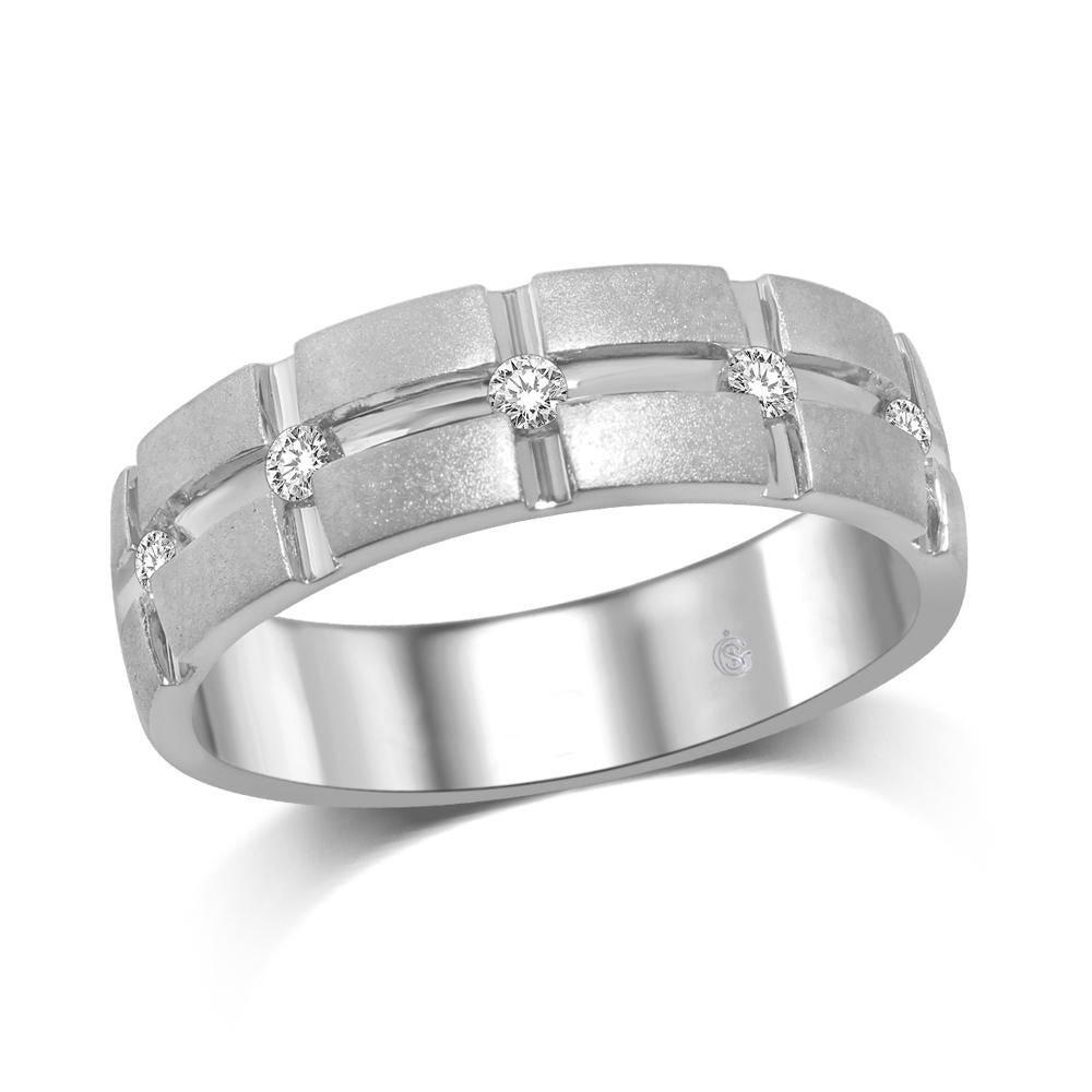 14K White Gold 1/6 Ct.Tw. Diamond Mens Machine Band