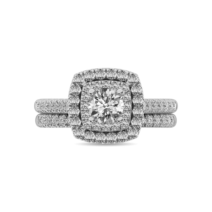 14K White Gold 1 Ct.Tw. Diamond Halo Engagement Ring