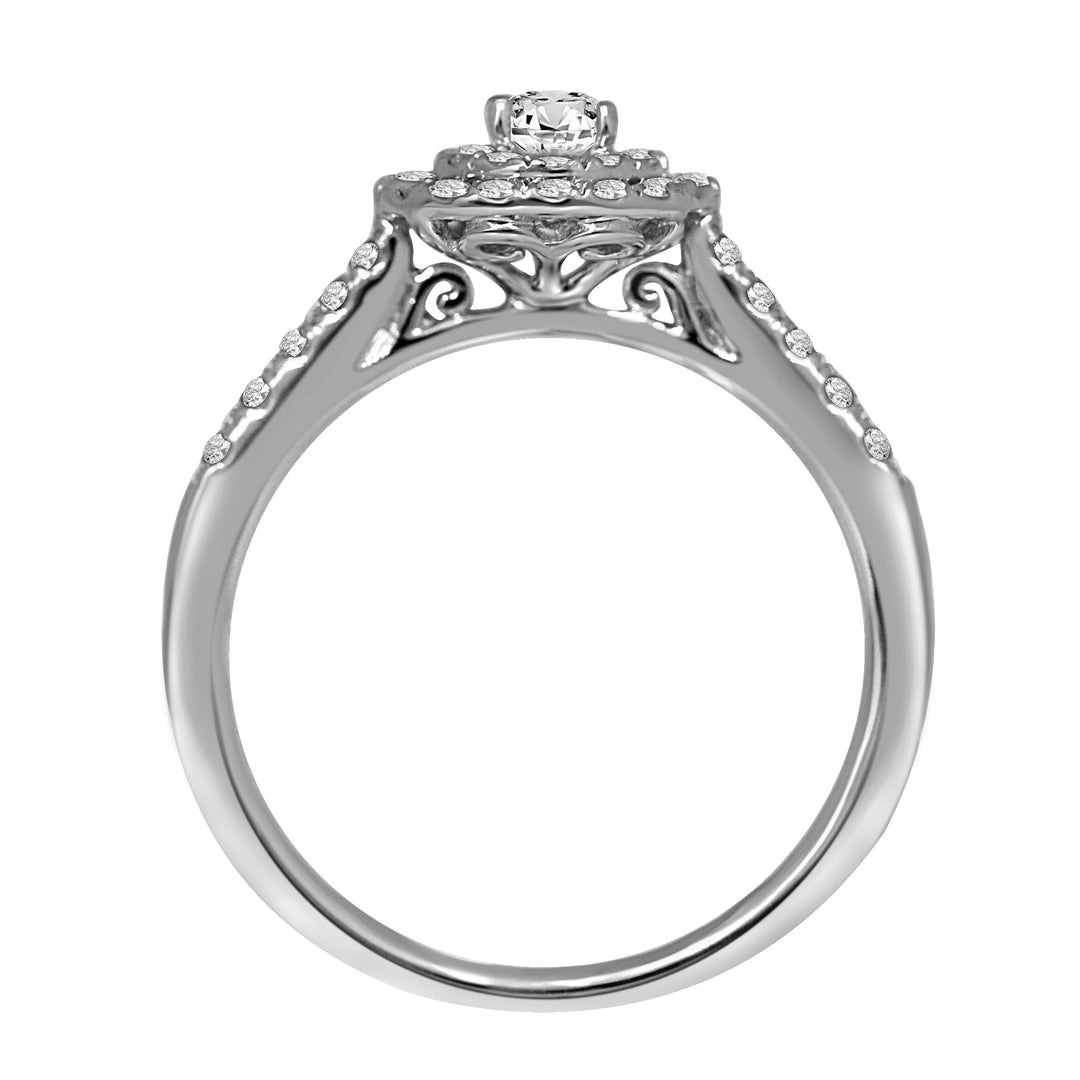 14K White Gold 1/2 Ct.Tw. Diamond Halo Engagement Ring
