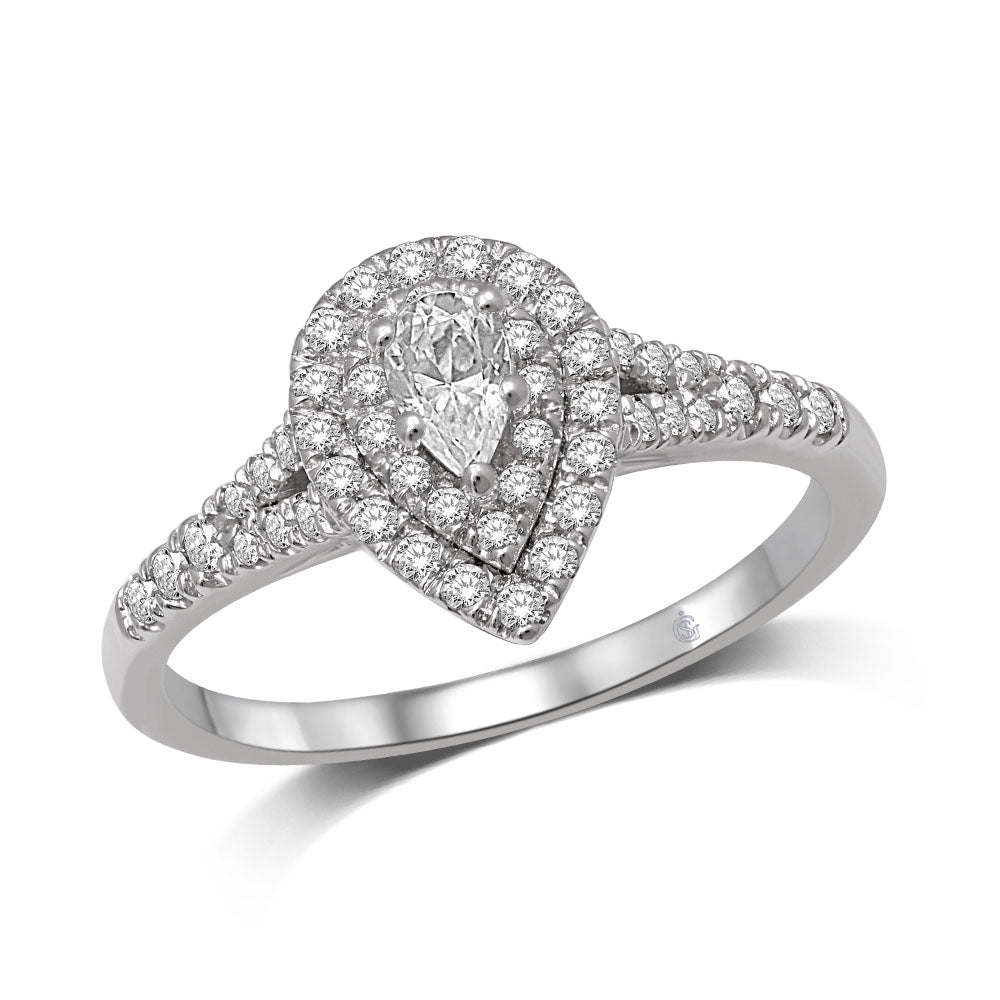 14K White Gold 1/2 Ct.Tw. Diamond Halo Engagement Ring