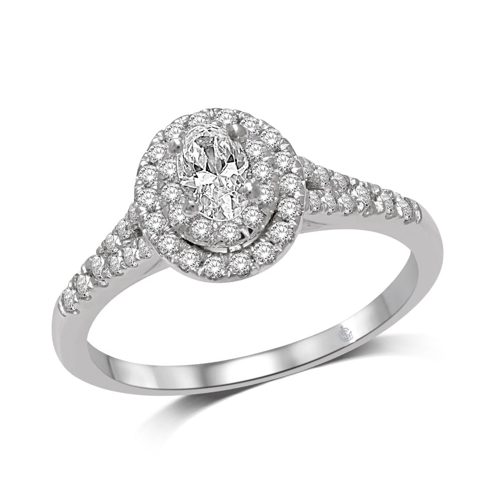 14K White Gold 1/2 Ct.Tw. Diamond Halo Engagement Ring