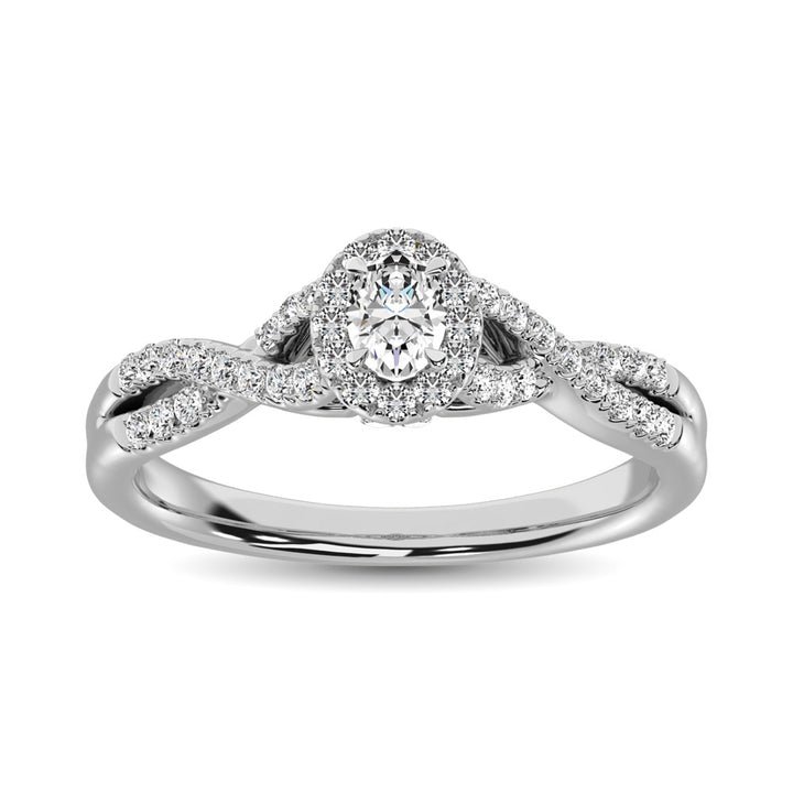 14K White Gold 1/2 Ct.Tw. Diamond Halo Engagement Ring