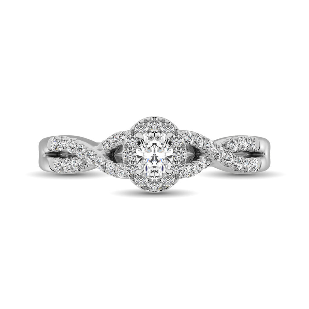 14K White Gold 1/2 Ct.Tw. Diamond Halo Engagement Ring