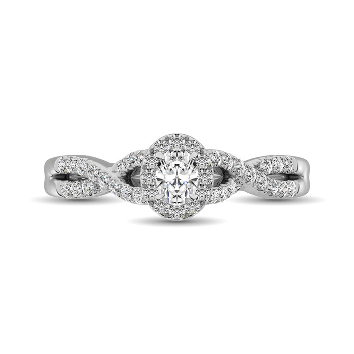 14K White Gold 1/2 Ct.Tw. Diamond Halo Engagement Ring