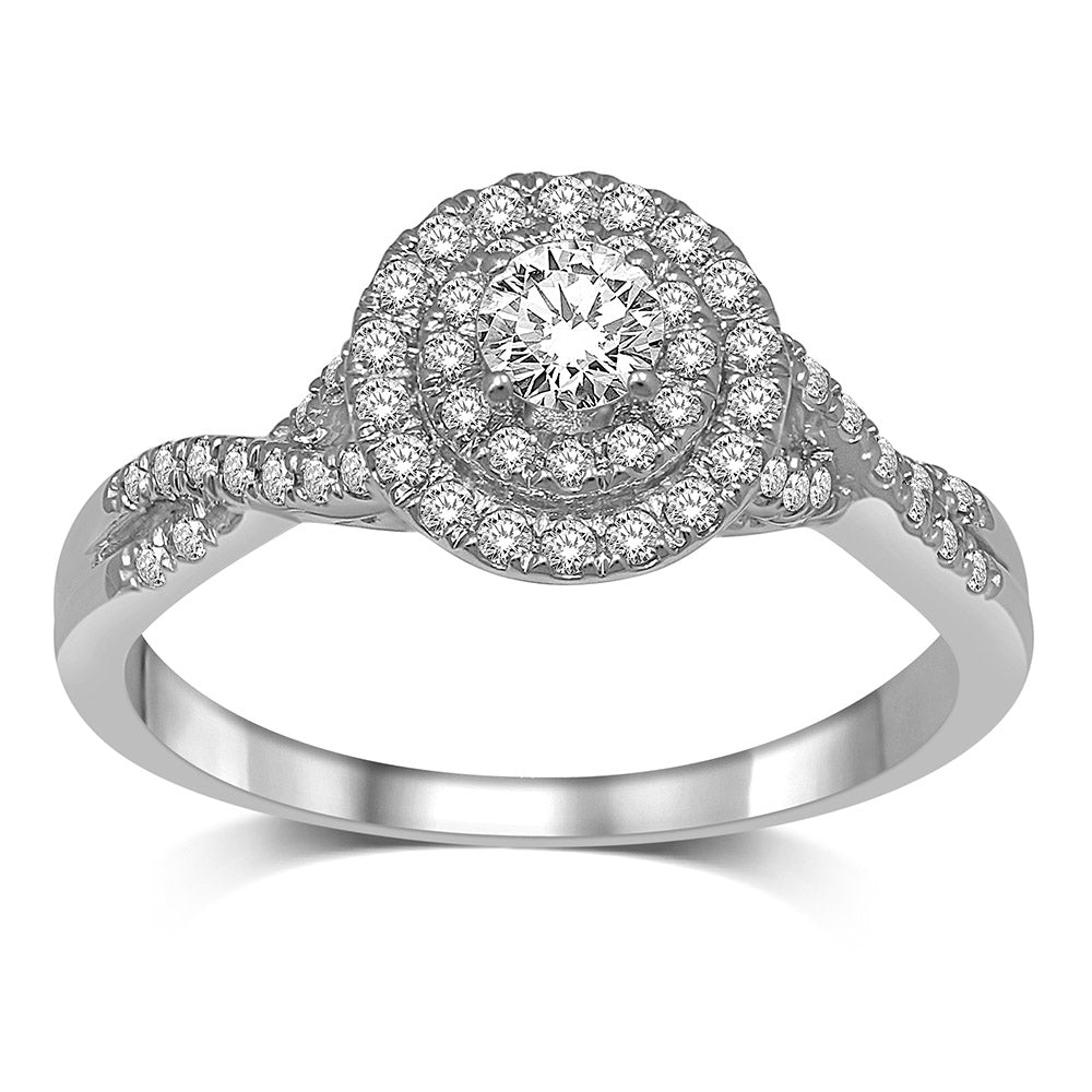 14K White Gold 1/2 Ct.Tw. Diamond Halo Engagement Ring