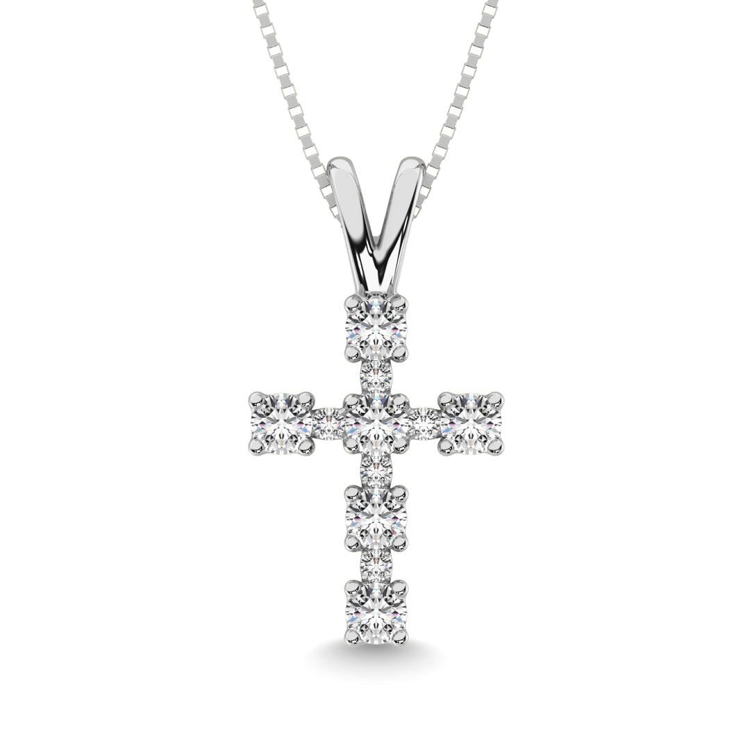 10K White Gold 1/4 Ct.Tw. Diamond Cross Pendant