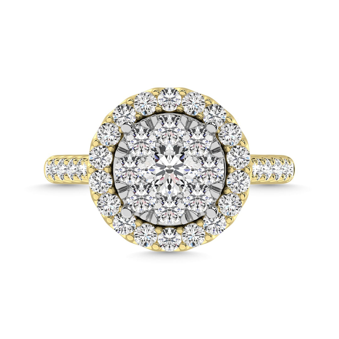 Diamond 1 Ct.Tw. Engagement Ring With Center Flower White Gold touch in 14K Yellow Gold