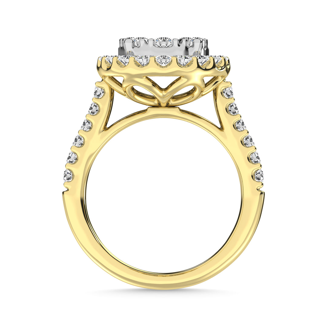 Diamond 1 Ct.Tw. Engagement Ring With Center Flower White Gold touch in 14K Yellow Gold