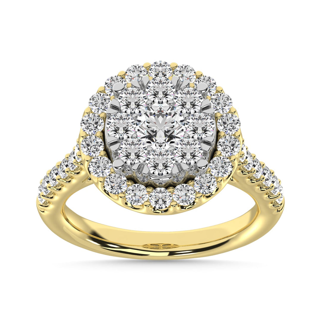 Diamond 1 1/2 Ct.Tw. Engagement Ring With Center Flower White Gold touch in 14K Yellow Gold
