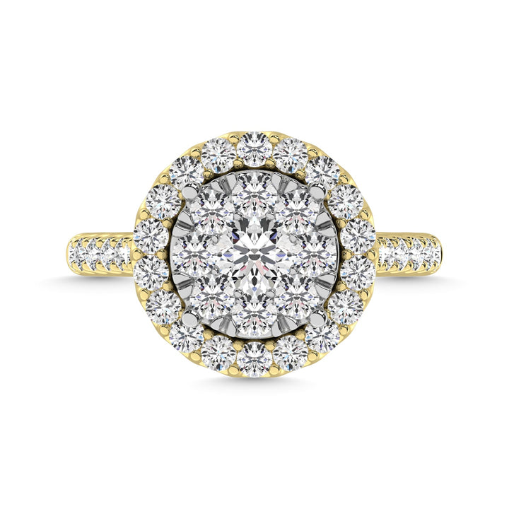 Diamond 1 1/2 Ct.Tw. Engagement Ring With Center Flower White Gold touch in 14K Yellow Gold