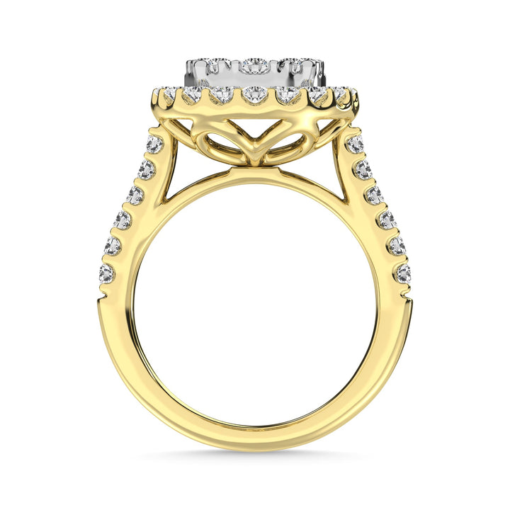 Diamond 1 1/2 Ct.Tw. Engagement Ring With Center Flower White Gold touch in 14K Yellow Gold