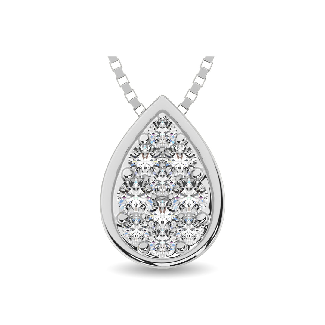 14K White Gold 1/6 Ct.tw Diamond Pear Shape Flower Pendant
