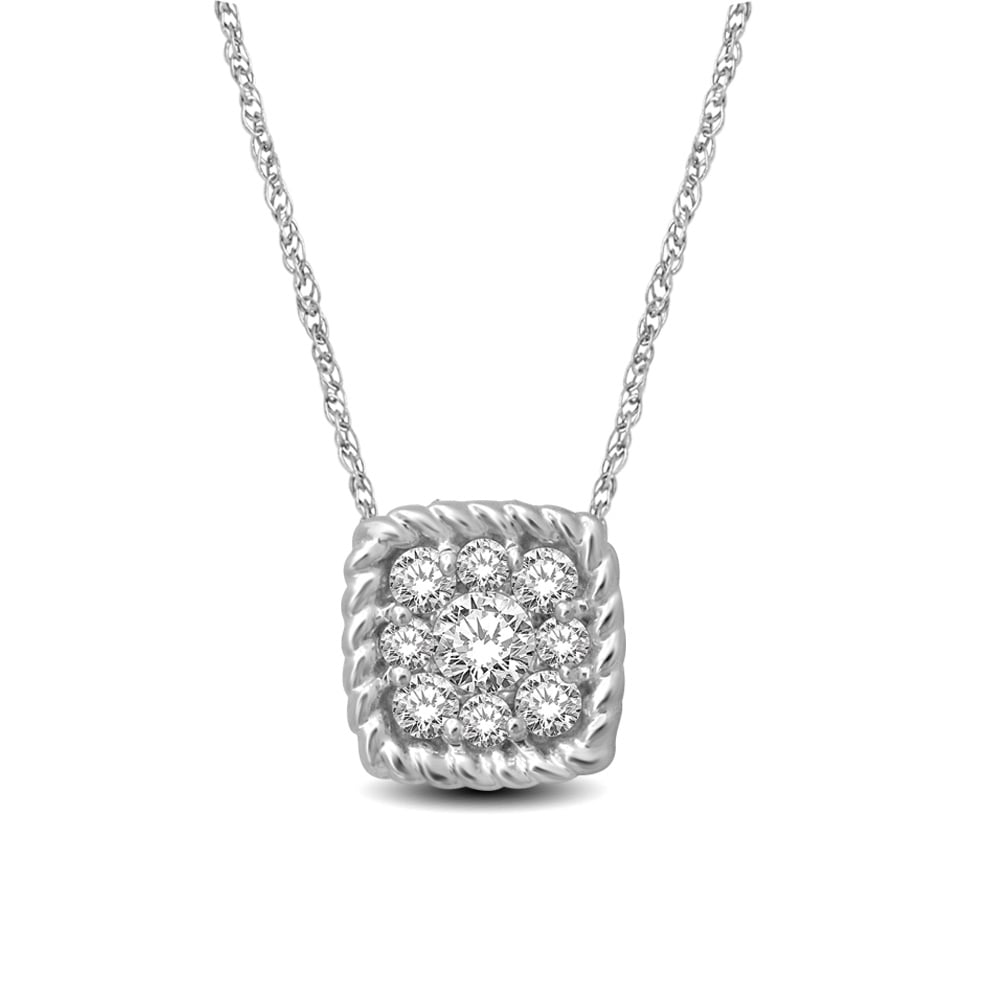 14K White Gold 1/6 Ct.tw Diamond Square Flower Pendant