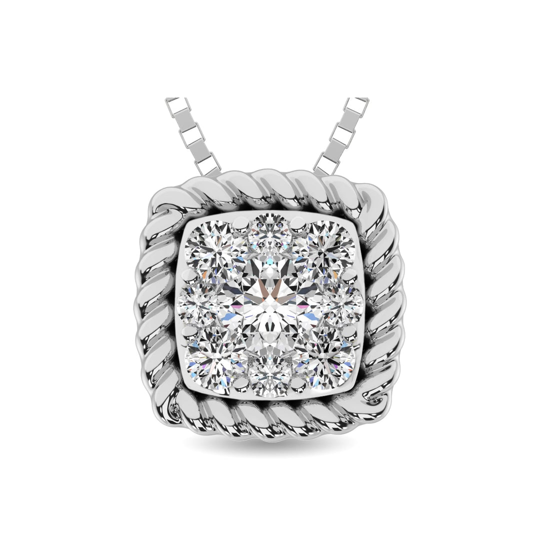 14K White Gold 1/6 Ct.tw Diamond Square Flower Pendant