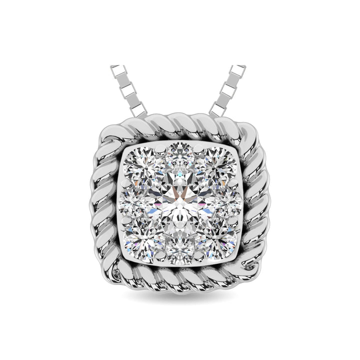 14K White Gold 1/6 Ct.tw Diamond Square Flower Pendant