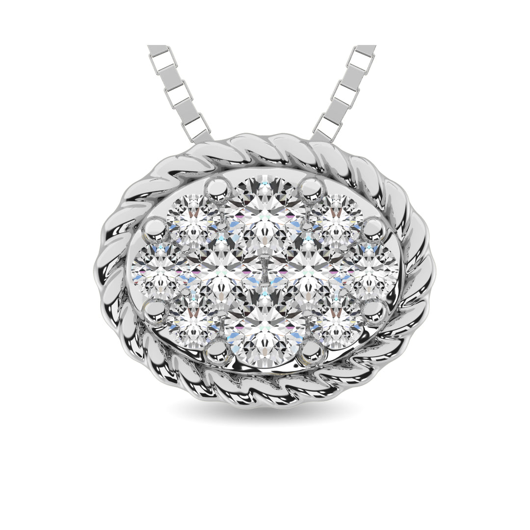 14K White Gold 1/6 Ct.tw Diamond Oval Flower Pendant