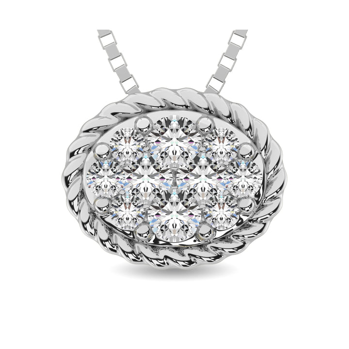 14K White Gold 1/6 Ct.tw Diamond Oval Flower Pendant