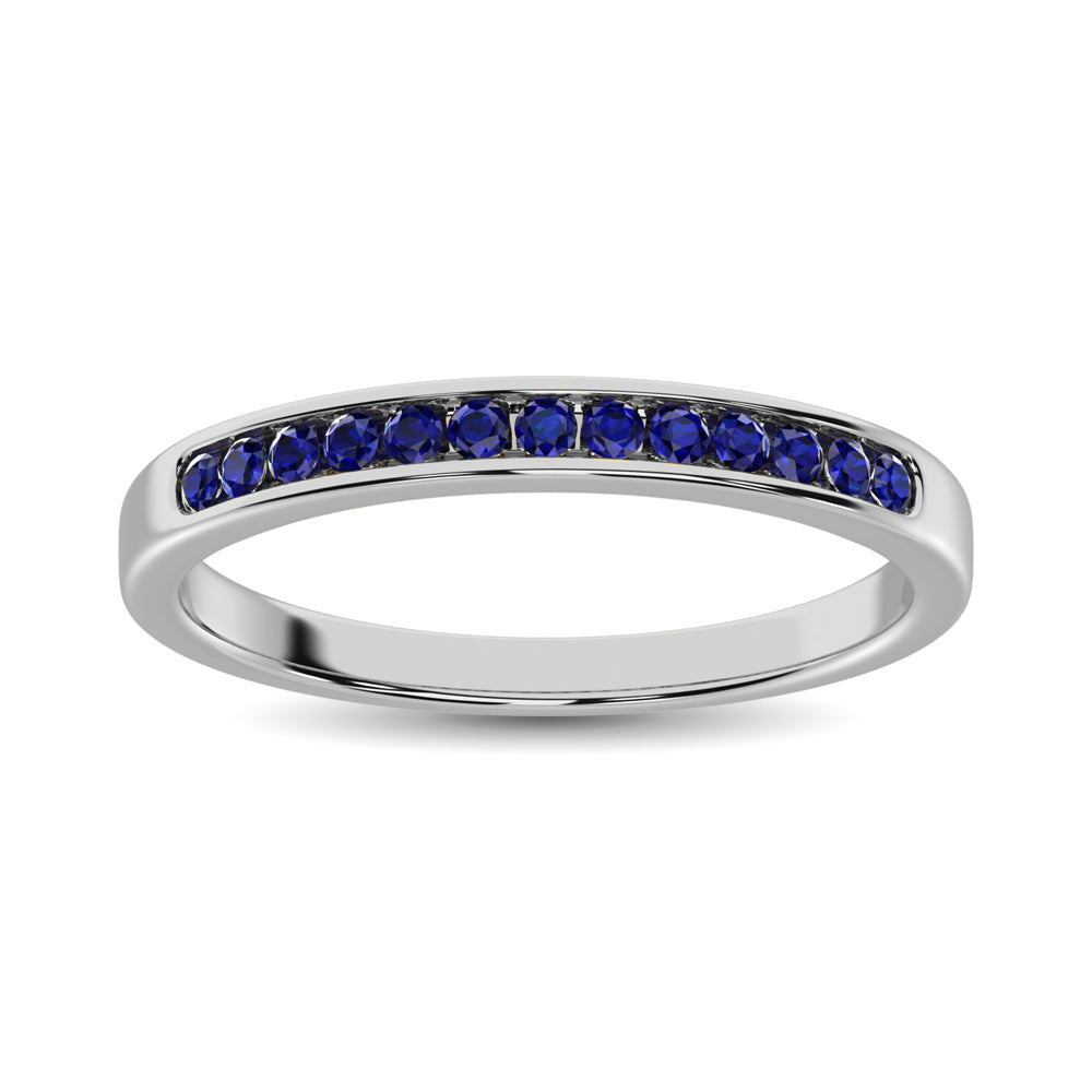 14K White Gold 1/4 Ct.tw Blue Sapphire Machine Band