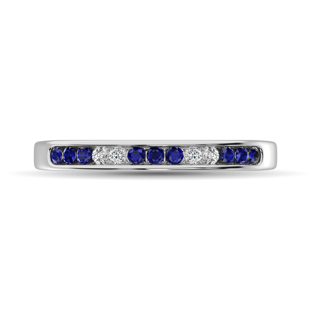 14K White Gold 1/5 Ct.tw Blue Sapphire & Diamond Machine Band