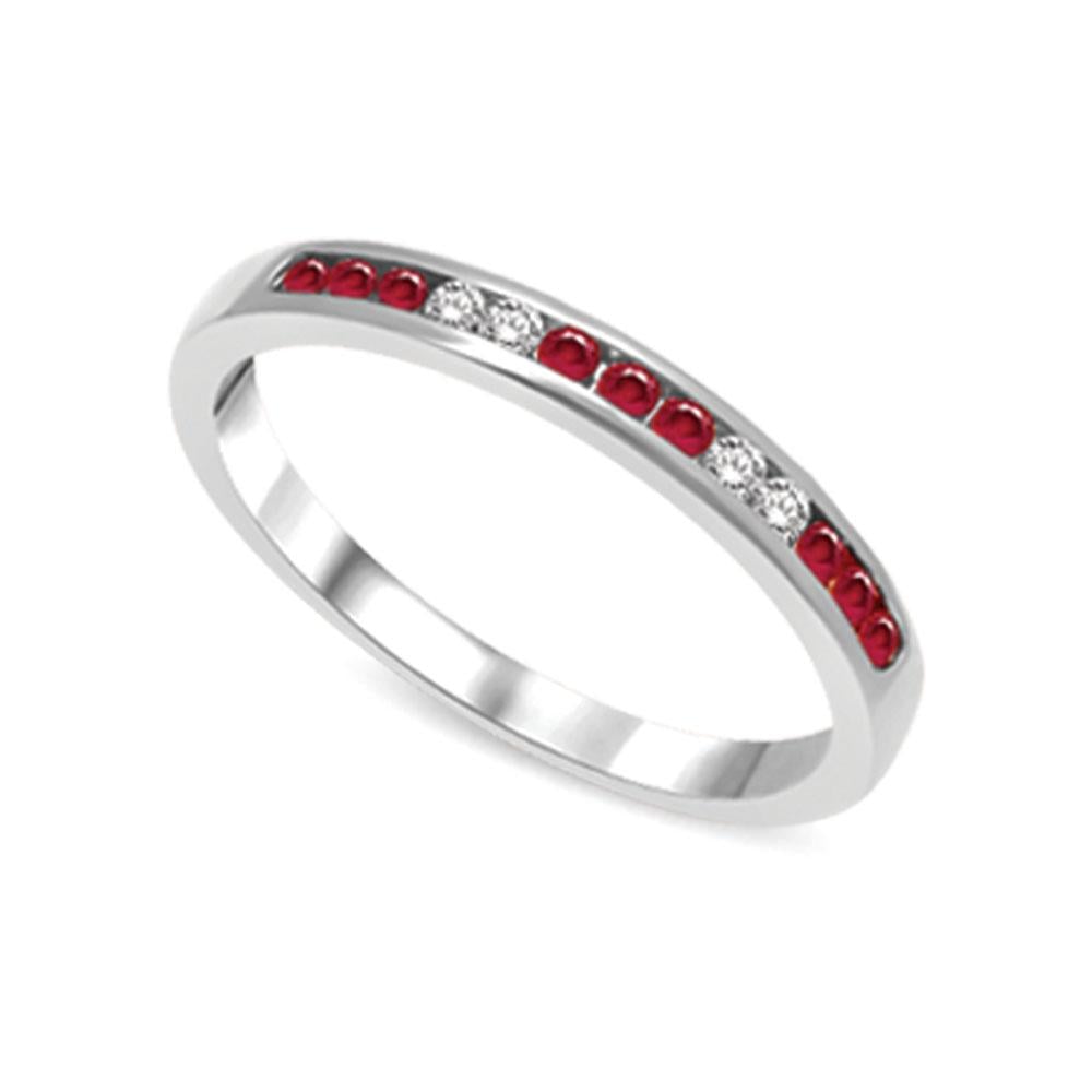 14K White Gold 1/5 Ct.tw Ruby & Diamond Machine Band