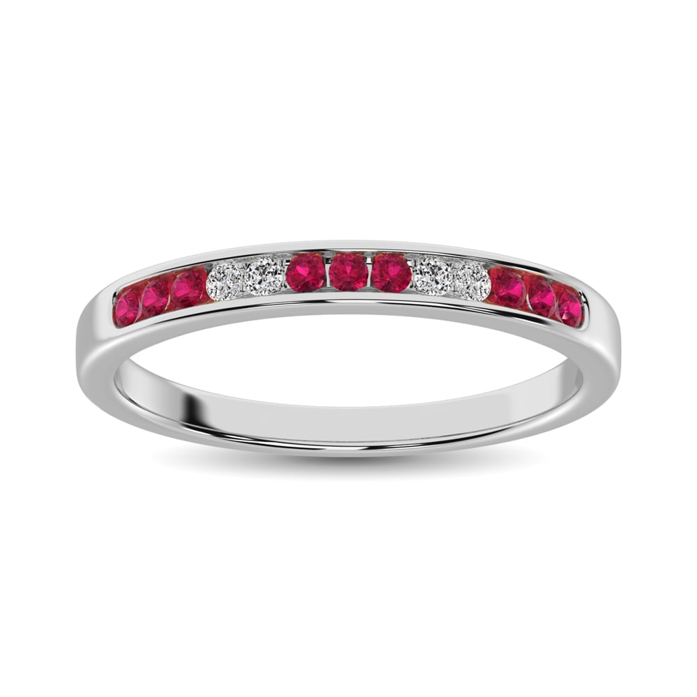 14K White Gold 1/5 Ct.tw Ruby & Diamond Machine Band